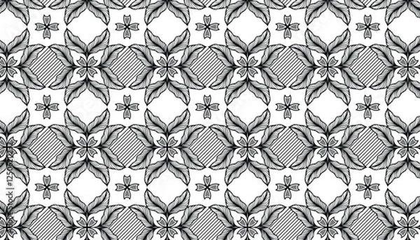 Obraz Seamless pattern with leaves. Black and white vector background