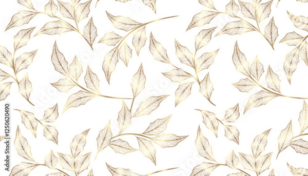 Obraz Seamless pattern with golden leaves on white background. Vector illustration
