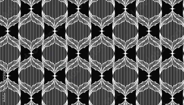 Obraz Seamless pattern with leaves. Black and white vector background