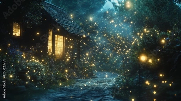 Fototapeta A dreamy scene of tiny particles suspended in the air, creating a magical effect against the dark.