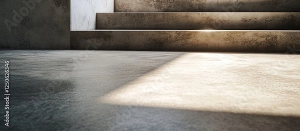 Fototapeta Polished concrete texture showcasing a modern construction background with rough concrete steps and dramatic lighting effects.