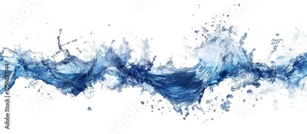 Fototapeta Dynamic ocean blue waves with white foam creating a vibrant splash against a clean white background for artistic and commercial use.
