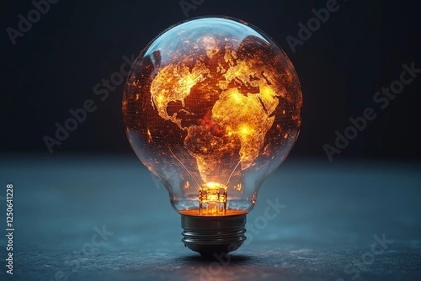 Fototapeta bulb reflection of map world