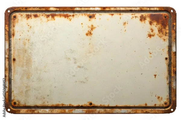 Fototapeta Old blank rusty metal sign isolated on transparent or white background, PNG element for vintage design projects.