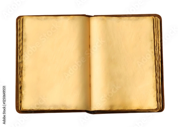 Fototapeta Old Open Medieval Book with Worn Parchment Pages - Isolated on Transparent Background.
