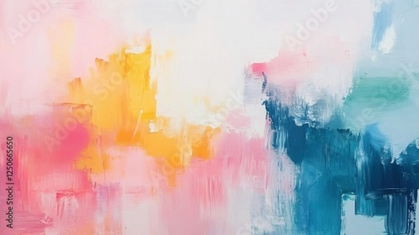 Obraz Abstract painting in pink, yellow, and blue hues. Ideal for website backgrounds, adding a touch of artistic flair.