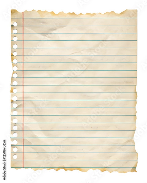 Fototapeta Torn Vintage Lined Notebook Paper with Distressed Edges - Isolated on Transparent Background.