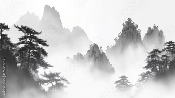 Obraz fog on the mountain in Chinese painting style.