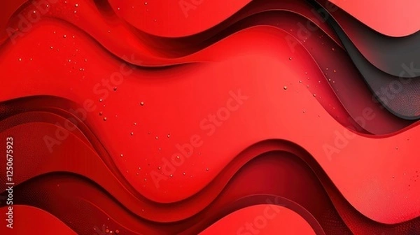 Fototapeta Vibrant Red Abstract Waves Background with Decorative Particles Accent