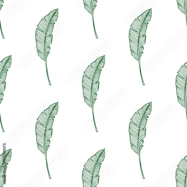 Fototapeta Seamless pattern with tropical leaves doodle for decorative print, wrapping paper, greeting cards, wallpaper and fabric