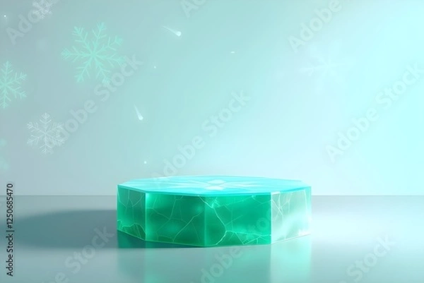 Fototapeta Modern 3D render of an abstract podium with cracked ice texture. Winter-inspired product display