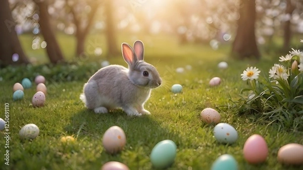 Obraz Easter bunny hunting eggs