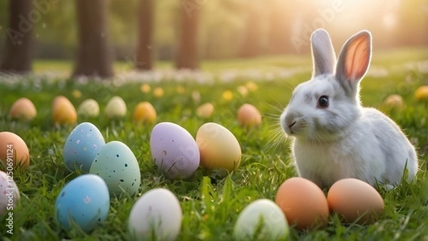 Obraz easter bunny hunting eggs