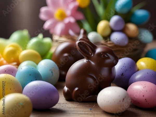 Obraz Chocolate bunnies easter eggs 