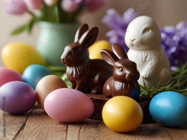 Obraz Chocolate bunnies easter eggs 
