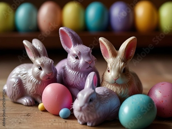 Obraz Chocolate bunnies easter eggs 