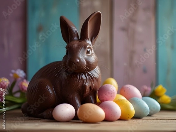 Obraz Chocolate bunny, Easter eggs 