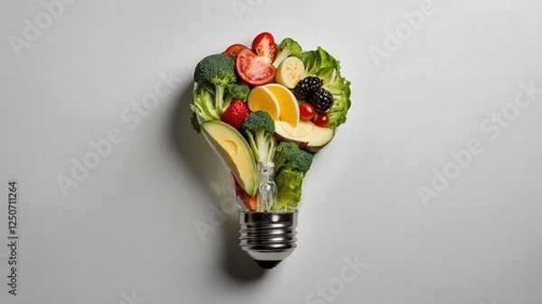 Fototapeta Fruits and Vegetables in Lightbulb: Healthy Eating Concept