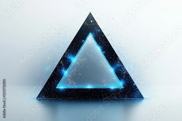 Obraz Abstract triangle with neon blue highlights, against white background