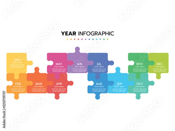 Obraz Infographic template for business. Concept with 12 pieces of a puzzle or 12 months, 4 quarter steps vector infographic.