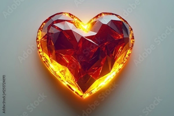 Obraz Geometric heart with glowing edges, against white background
