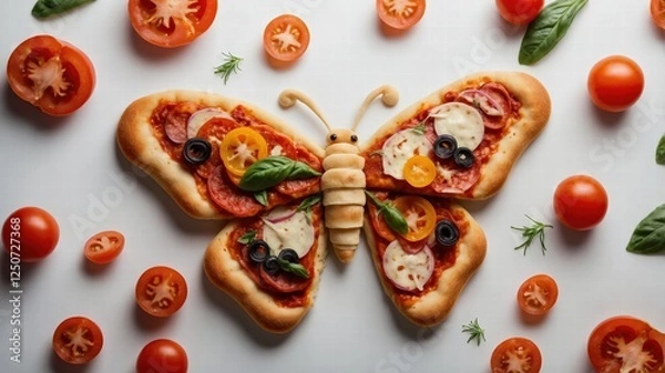 Fototapeta Butterfly-Shaped Pizza with Tomatoes and Olives