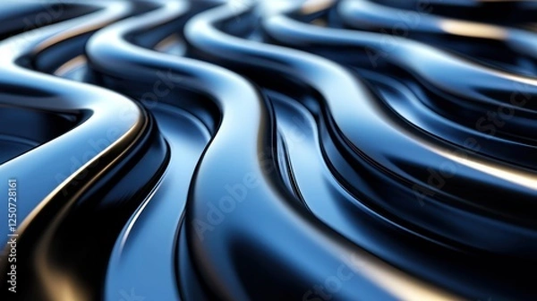 Fototapeta Metallic waves flow in abstract pattern with light reflections