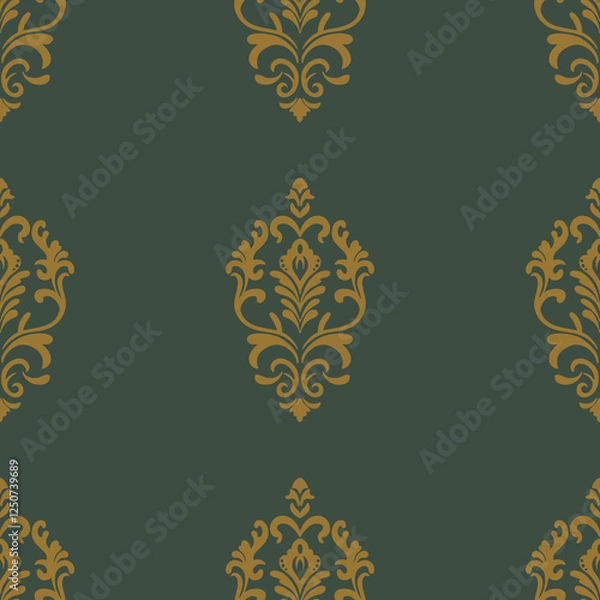 Obraz Green and Yellow Damask Seamless Patterns