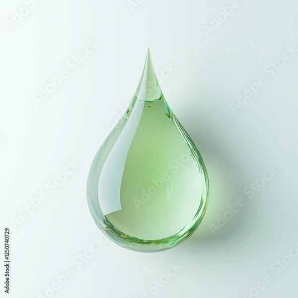 Fototapeta Minimalist droplet in soft green hues, against white background