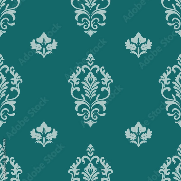 Obraz Green and Blue Damask Seamless Patterns