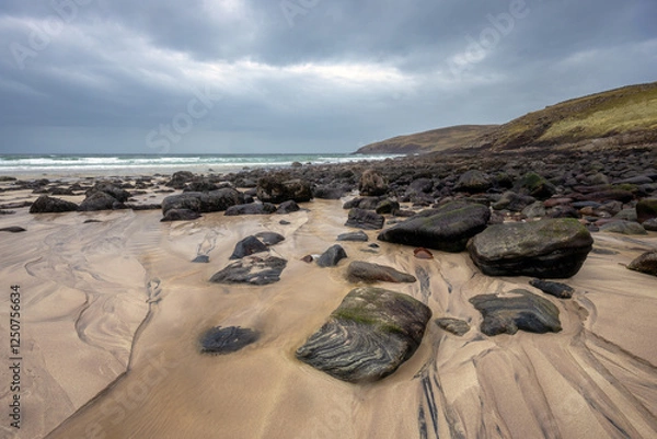 Fototapeta Beautiful patterns and lines and rocks on Stoer Beach, Lairg, Scotland