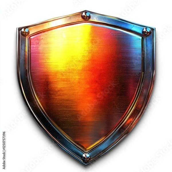 Obraz Vibrant badge with bold metallic shine, against white background