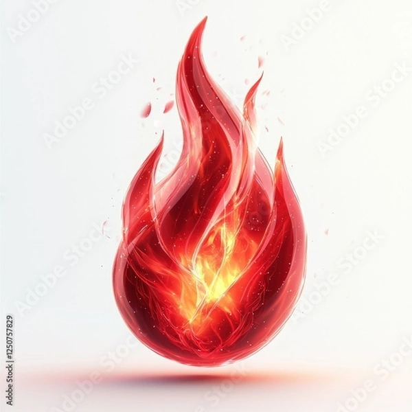 Obraz Vibrant flame icon in glowing red, against white background