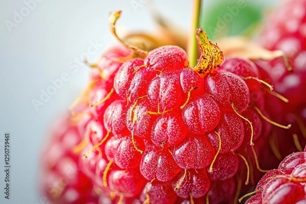 Fototapeta Vibrant red raspberry with natural texture against the white background.