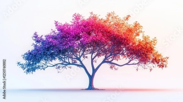 Obraz Vibrant tree in glowing neon tones, against white background