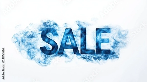 Fototapeta Striking blue "SALE" text with swirling smoke patterns, isolated on white for modern retail campaigns.