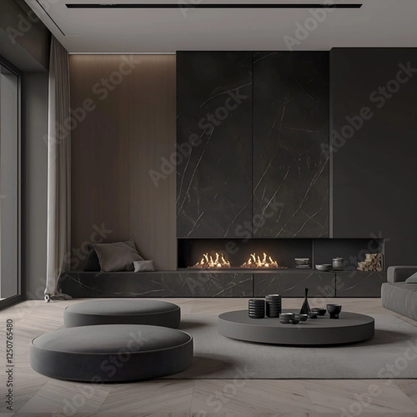 Fototapeta Aesthetic elegant minimalist modern interior design. Clear mock up empty wall for decoration in the apartment. Copy space in the room.