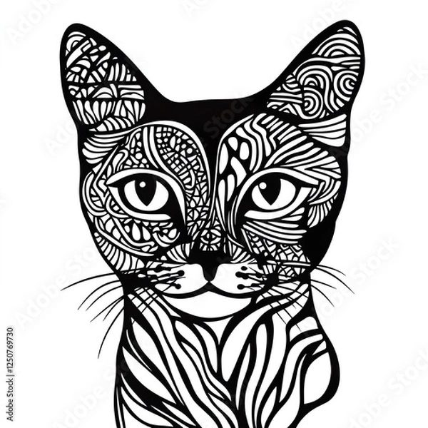 Obraz Zentangle Cat Coloring Page Simple   Relaxation Illustration