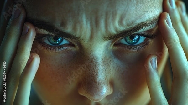 Obraz Intense emotions reflected in captivating blue eyes during a moment of deep concentration