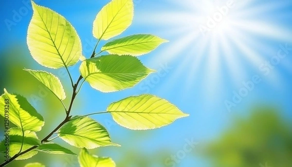 Fototapeta Spring Awakening Vibrant Green Leaves Unfurling in Backlit Sunlight with Shallow Focus