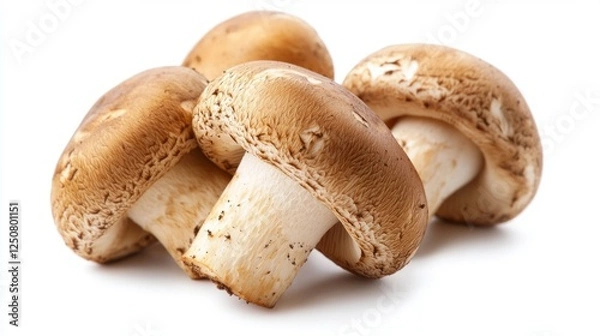 Obraz Fresh, earthy champignons are beautifully displayed against a crisp white background, highlighting their rich textures and inviting appearance. Perfect for culinary use or as a natural decoration