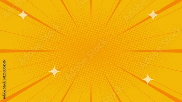 Fototapeta Orange comic background with lines and stars in pop art style, nice halftone gradation. Vector illustration. Suitable for comics, prints, posters, etc.