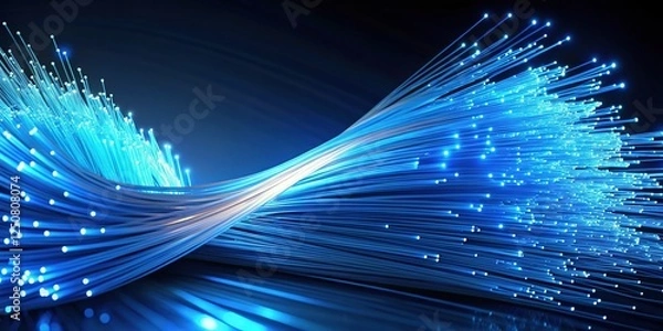 Fototapeta Blue Fiber Optics Threads on Digital Network Background