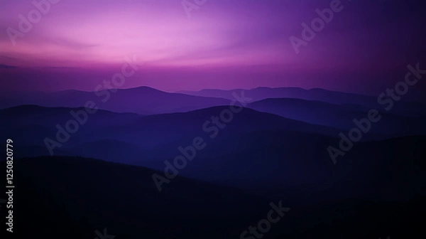 Fototapeta A stunning twilight landscape featuring rolling hills bathed in shades of purple and blue, creating a serene and calming atmosphere perfect for relaxation or contemplation.