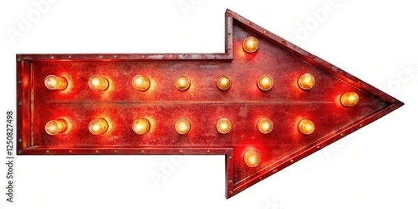 Obraz Red Arrow Metal Display Sign with Light Bulbs on White