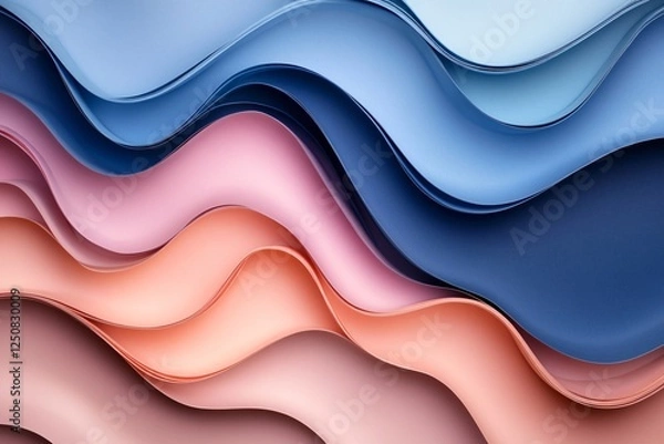 Fototapeta Abstract Wavy Paper Layers in Pastel Blues and Pinks