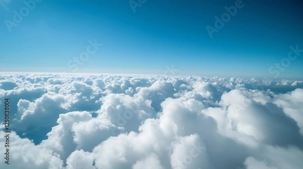 Fototapeta Fluffy White Clouds Floating Above a Bright Blue Sky : Generative AI
