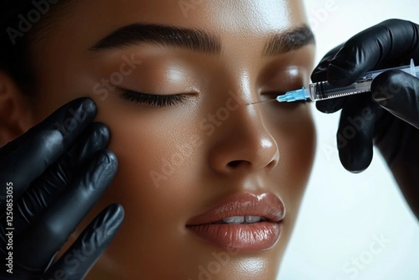 Fototapeta A hyper-realistic close-up of a lip injection procedure.