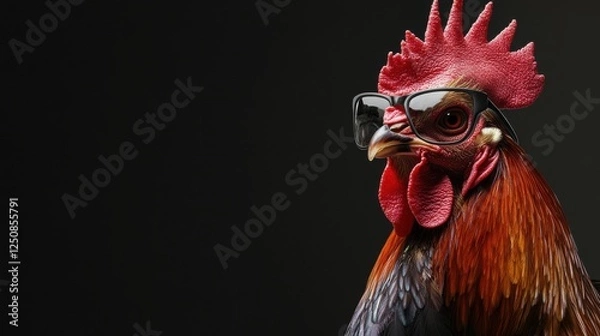 Fototapeta Rooster Wearing Sunglasses with Space for Copy (Generative AI)