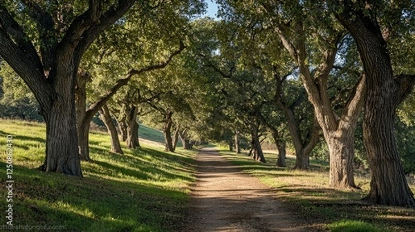 Obraz Serene Pathway Surrounded by Lush Green Trees in Nature